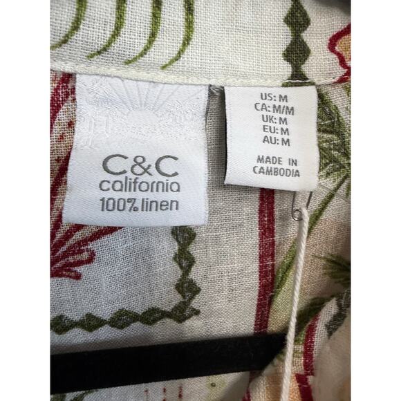 C&C California Linen Tropical Print Short Sleeve Shirt Women's M New - Picture 10 of 13